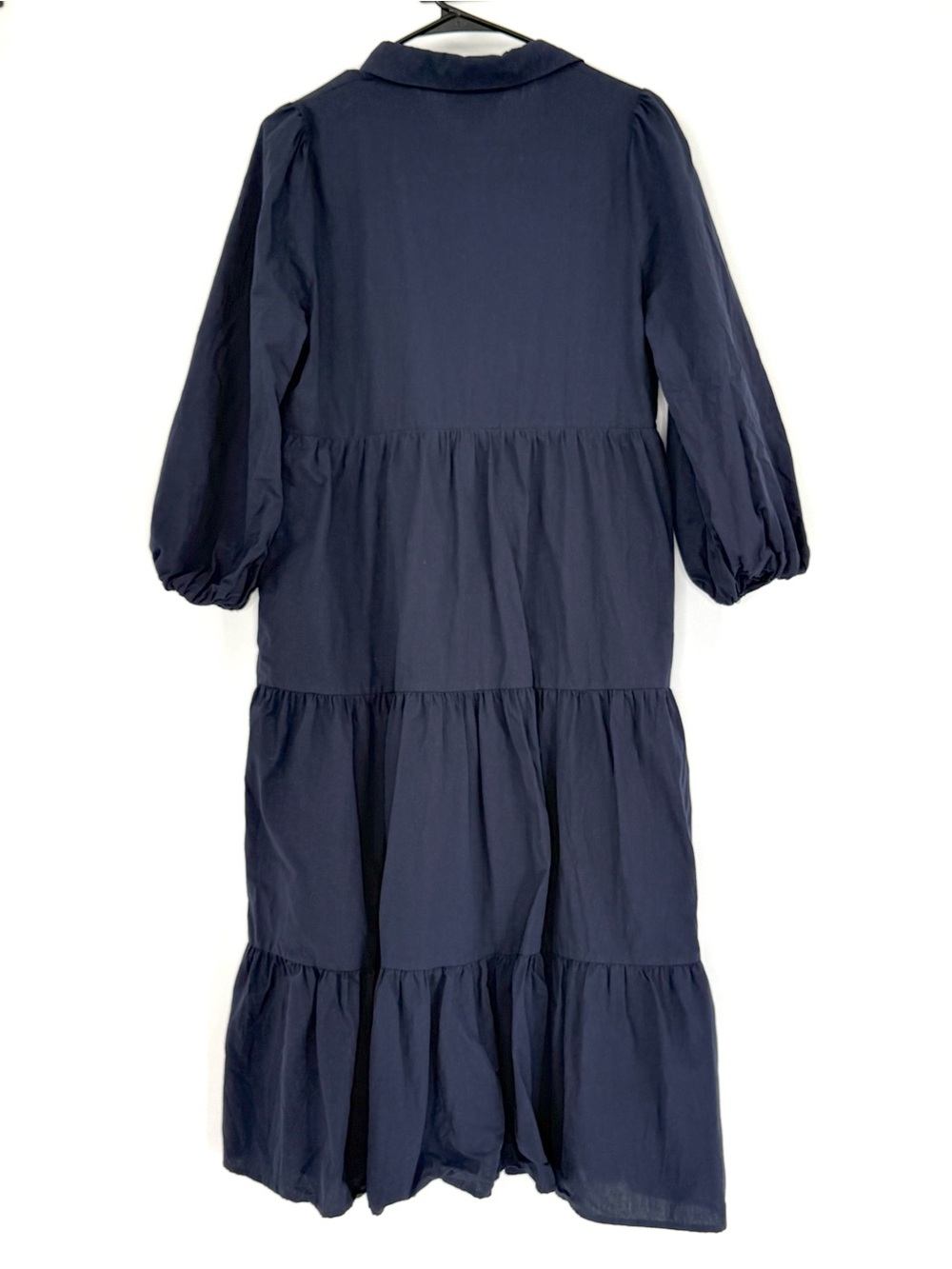 Pomander Place Mabel 100% Cotton Puff Sleeve Midi Maxi Dress, Navy Blue, Size M - Picture 10 of 13